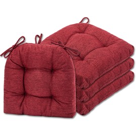 SQUARE MOON D-Shaped 3" Thick Chair Cushions, Chair Pads for Dining Chairs and Kitchen Chairs, Indoor Dining Room Seat Cushions with Ties, Machine Washable, 17" x 16" x 3", 4/Pack, Wine Red