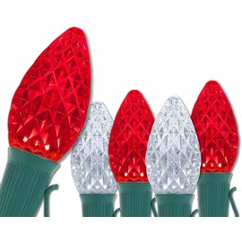 Wintergreen Lighting Red and Cool White C7 OptiCore Outdoor Christmas Lights - Commercial LED String Lights, Outdoor Christmas House Lights; Green Wire (100 Lights, 100 ft)