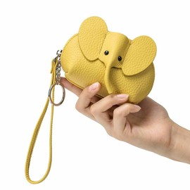 SHTGOI Women's Leather Coin Purse Small Purse Little Elephant Coin Bag Mini Purse Portable Coin Purse Cute Wallet with Compartments and Zip for Women Golden Brown