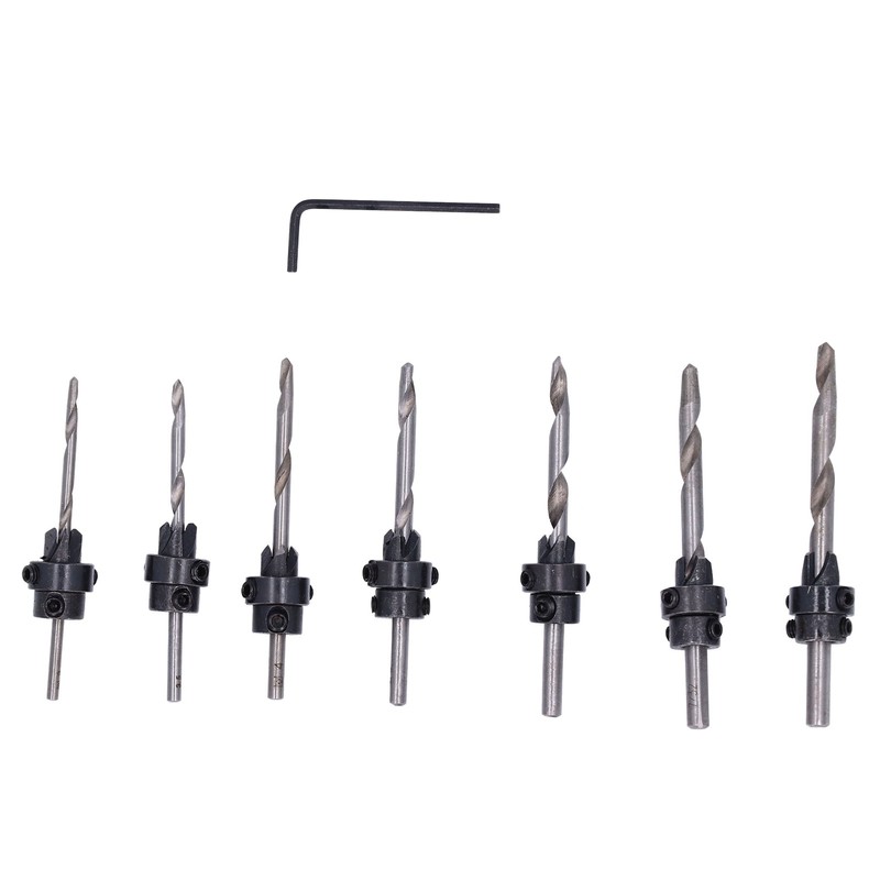 8Pcs/Set Tapered Countersink Bit Screw Set High Speed Steel Wood