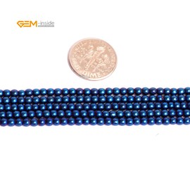GEM-Inside 3mm Blue Metallic Coated Hematite Non-Magnetic Gemstone Loose Beads Round Energy Stone Power Beads for Jewelry Making 15"