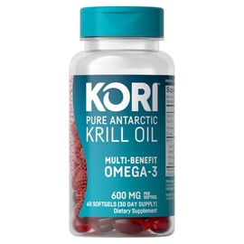 Kori Krill Suplemento de aceite Omega 3 de absorción superior, EPA y DHA, 600 mg, 60 cápsulas blandas                                                 