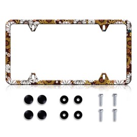 HCSS Colorful Flowers License Plate Frame Beautiful Daisy Sunflower Boho Floral License Plate Holder Aluminum Metal Auto Parts Rust-Proof Waterproof Car Decorative Tag Frame for Standard US 12x6 Inch