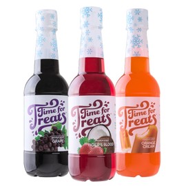 Time For Treats 3-Pack Orange Cream, Tiger's Blood, Grape Syrup 16.9 Fluid Ounce Per Bottle for Snow Cones, Homemade Sodas, Cocktails, Coffee, Baking and More
