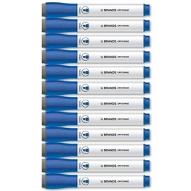 U Brands Low Odor Dry Erase Markers with Erasers, Chisel Tip, Blue, 12-Count