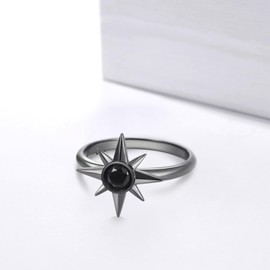 Gothic Starburst Rings S925 Sterling Silver Black CZ Star Rings Vintage Celestial Jewelry for Women