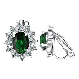 Clip on Emerald Birthstone Earrings For Women Faux Gemstones Earrings 18k Gold Plated Bride Jewlery