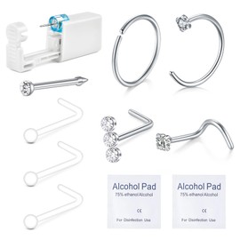 QWALIT Nose Piercing Kit Nose Piercing Gun Nose Ring Piercing Kit Self Nose Piercing Kit at Home Disposable Nose Piercing Kit with Nose Rings Silver Piercing Kit for Nose Ring Gun Piercing Kits