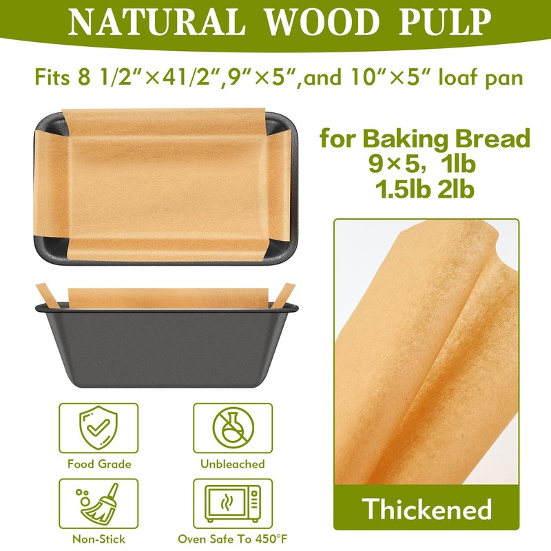 Tchrules Unbleached Parchment Paper Loaf Pan Liner,200Pcs 9''x5''