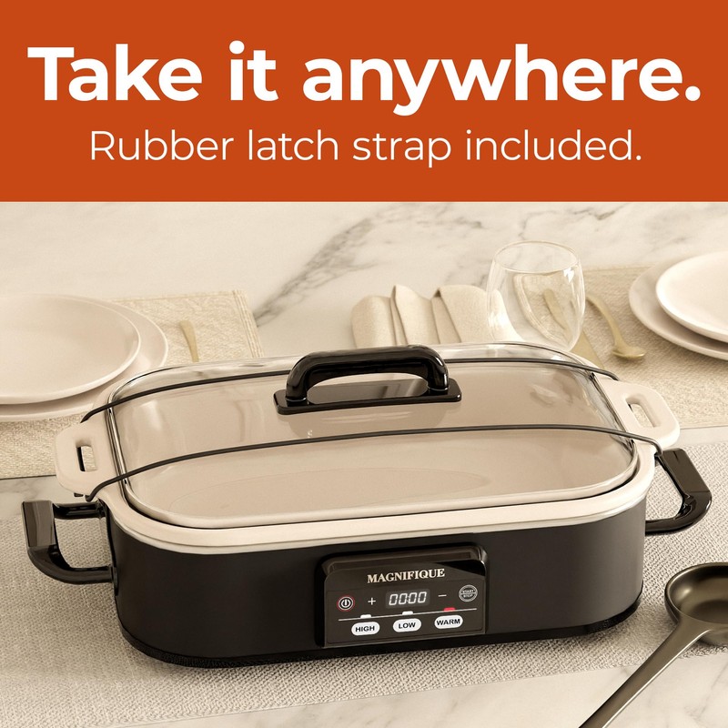 Magnifique 4 Quart Casserole Digital Slow Cooker, Premium Ceramic Bakeware