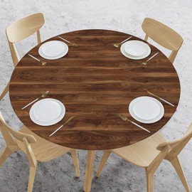 Elastic Edged Round Wood Fitted Table Cloth Cover, Home Decorative Tablecloth for Indoor Outdoor Kitchen Party, Fits 40" - 44" Tables, Small