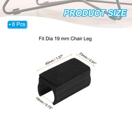 PATIKIL 8 Pcs Rectangular U Shaped Chair Leg Caps with Felt Pads Smooth Sliding Furniture Feet Floor No Scratch Noise Protectors Protect Hardwood Floors Fits 19mm Diameter Legs Blacks
