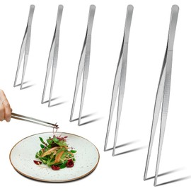 Pack of 5 Stainless Steel Kitchen Tweezers, 12.5 cm, 16 cm, 20 cm, 25 cm, 30 cm, Cooking Tweezers for Kitchen, Long Tweezers for Grilling, Cooking, Meat Tongs and Barbecue Tongs, Professional Cooking