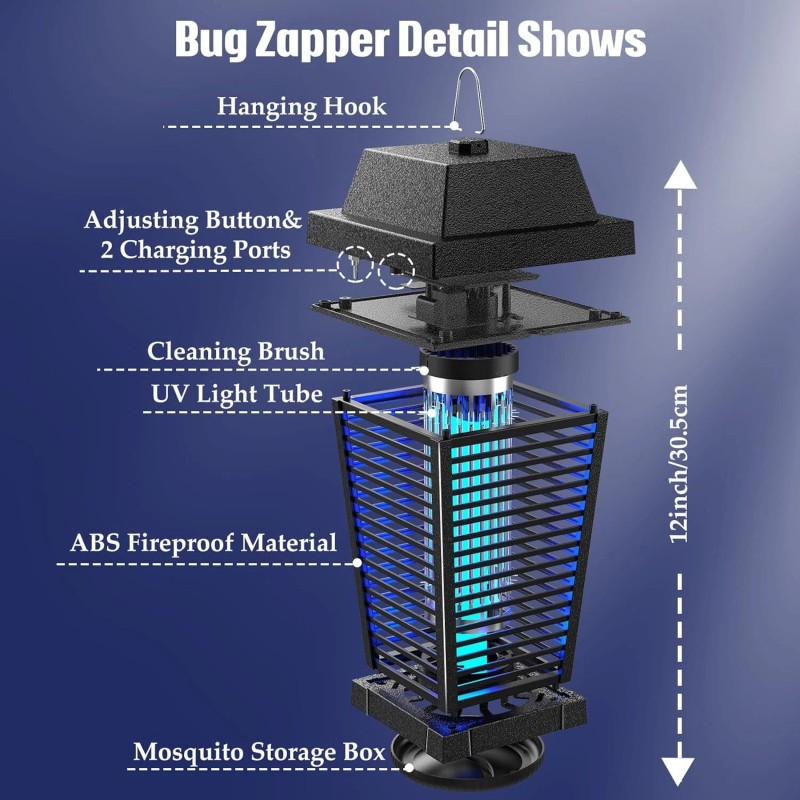 PALONE 4500V Solar Bug Zapper – Outdoor/Indoor Mosquito Killer with
