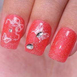 Hot Coral Glitter Gel Nail Polish 15ML Holographic Shimmer Dense Glitter Effect UV LED Soak Off Long Lasting Wear High Gloss Nail Art for Women Girls Gift 0.5 fl oz