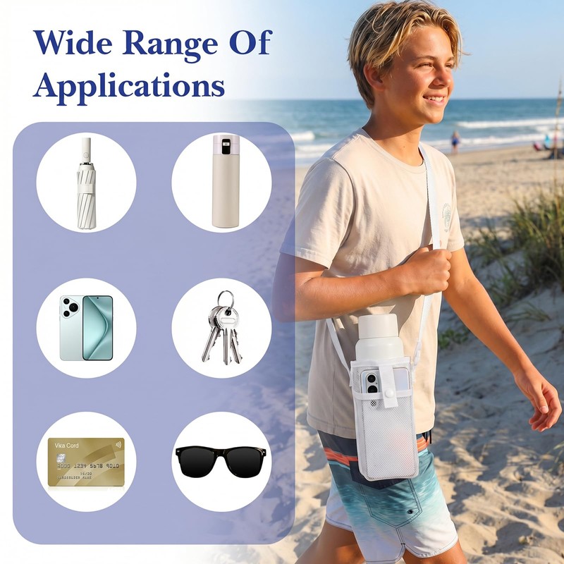 3 PCS Mesh Water Bottle Holder with Strap and Pocket,