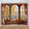 DASHAN 10x8ft Fall Window Photo Backdrop - Maple Leaves Autumn