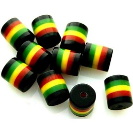 Generic 100 Rasta Jamaica UPOV Black Red Green Yellow Striped 9x8mm Round Tube Resin Beads, Small