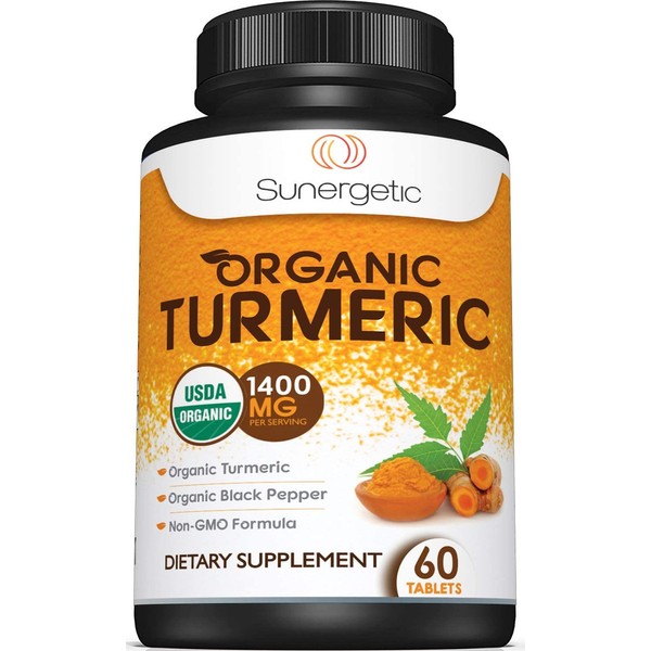 USDA Certified Organic Turmeric Supplement – Includes Organic Turmeric & Organic Black Pepper – 1,400mg of Turmeric per Serving – 60 Turmeric Tablets