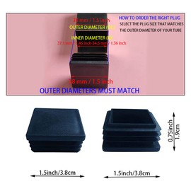 4 Pack 1.5 Inch Square Tube End Cap Plastic Plugs, 1.5"x1.5" Square Tubing Plug, Tube End CapsTubing Post End Cap Suitable for Square Tube Square Plastic Plug, Tubing Post End Cap Square Tubing