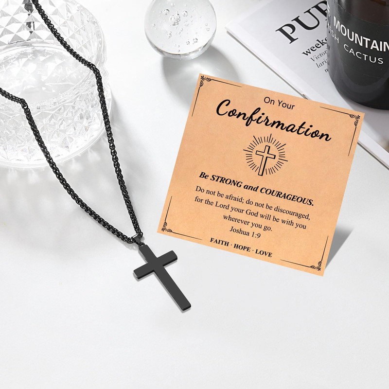 PINKDODO Confirmation Gifts for Boys Cross Necklace Religious Christian Easter