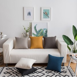 Home Brilliant Cream Cushion Covers Pack of 2 Checkers and Dots Faux Linen Pillow Covers for Sofa, for Mum, 18 x 18 inches(45x45cm), White/Beige