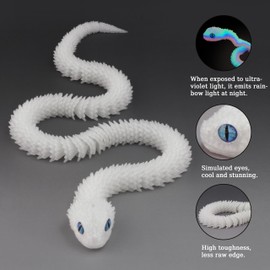 3D Printed Snake Animals Toys, Articulated Flexible 3D Printed Viper Fidget Toy, Realistic Slithering Design, Home Office Executive Desk Decor (Rainbow Glow, 12 in)