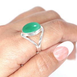 Jeweloporium 925 Sterling Silver Ring for Women Natural Green Onyx Stone Fashion Silver Ring Size Q New Year Gift Boho Jewelry