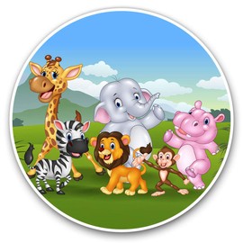 Vinyl Stickers (Set of 2) 25cm - Cartoon Zoo Animals Lion Monkey Kids #16888