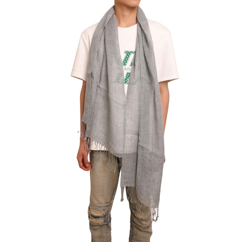 Prettystern long Plain uni-Colour Summer Casual leisure Fringed Linen Men's