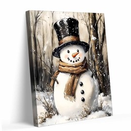 Christmas Snowman Canvas Wall Art Decor - Winter Decor Featuring Snowman in Top Hat and Scarf, Snowy Woodland Scene, Holiday Artwork for Room or Office - Charming Festive Decoration 20X24 inch