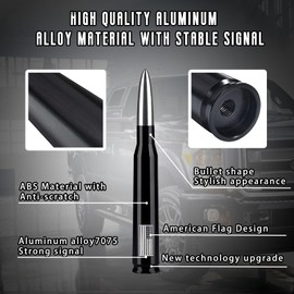 American Flag Car Truck Bullet Antenna with Valve Stem Caps, Universal Mast for GM Chevy Silverado 1500 2500 3500 HD Avalanche Ford F150 F250 F350 Denali Heavy Duty Pickup Trucks Accessories (Silver)