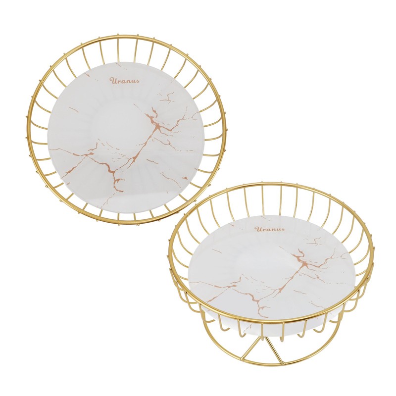 Round Fruit Basket Large Capacity Hollow Metal Fruit Bowl Stand