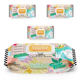 Juniper CLEAN 3 Packs Surface Cleaning Wipes Bleach Free, Thick & Large Dispose, All-Purpose Cleaner for Bathroom, Kitchen, Office, 300 Count Soft Flow, Biodegradable, Citrus Scent