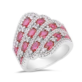 HAIXIAN Silver Multi Red Ruby Stone Wide Band Ring,Thick Platinum Plated Healing Crystal Stone Index Finger Ring,Wedding Engagement Gemstone Ring Jewelry Gift for Women Her (Ring_D, 10)