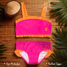 Tommy Bahama Girl's Two Piece Swimsuit and Cover Up Set - Tropical Print Bathing Suit and Zip-Up Hooded Cover Up Bundle for Kids and Toddlers (Pink, Size 8)