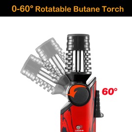 DOUBFIVSY Butane Torch Lighter, 60° Rotatable Refillable Kitchen Cooking Torch Windproof Adjustable Flame Lighter with Fire Lock for Baking Creme Brulee BBQ, Butane is Not Included (Red)
