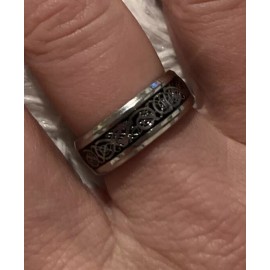 Dragon Mens Vintage Steel Dragon Patch Striped Ring Silver/Black Size 9