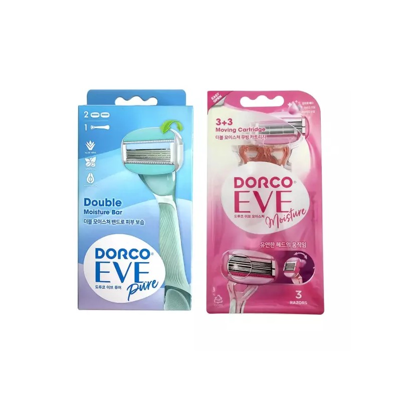 Doruco 도루코 EVE 퓨어 여성용 면도기+면도날 2개(장착날포함)+EVE 모이스처 휴대용 바디면도기
