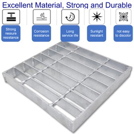 MOSINSBO Galvanized Steel Drain Grate for NDS 9x9 Catch Basin, Outdoor Drain Cover for Polylok, B Class Replacement Sewer Grate, Durable Heavy Duty Channel Grate, Sliver Square Drainage Grate Driveway