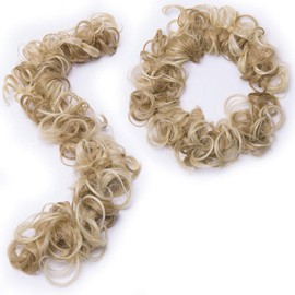 Scrunchy Hair Extension Updo Clip in Bun Donut Hairpiece Drawstring Wrap Around Hair Extension Messy Wavy Curly Chignons Wig Light Blonde mix Ash Blonde