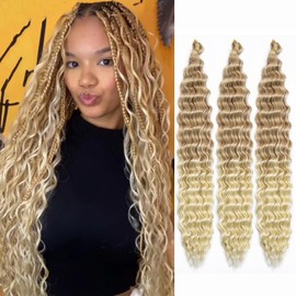30Inch Ocean Wave Crochet Hair 3Packs Deep Wave Braiding Hair Curl Crochet Braiding Hair Extension Ocean Wave Braids Hair for women (27/613#, 30Inch)