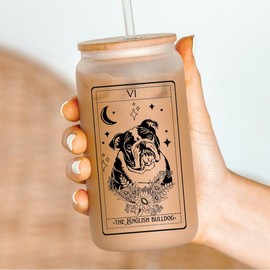 Dog Tarot Card Tumblers, dog mom tumbler,:_English Bulldog