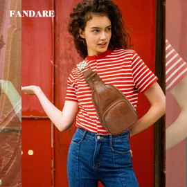 FANDARE Sling Bag for Women PU Leather Chest Crossbody Pack Sling Chest Belt Bag with Adjustable Wide Strap Multipurpose Fanny Packs for Outdoors Workout Traveling Hiking Shoulder Bag Brown