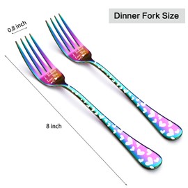 2Pcs Dinner Forks Funny Tableware Engraved with I Forking Love You, 8" Stainless Steel Forks Silverware Set, Birthday Valentine's Day Gift for Women Boyfriend Girlfriend Husband Wife (Rainbow)
