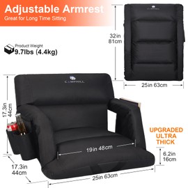 Wide Stadium Seat with Back Support & Padded Cushion,Portable Reclining Bleacher Seats,Camping Stadium Chair with Armrests,Waterproof,Ideal for Sports Events,Outdoor Concerts,Hiking,25" Wide