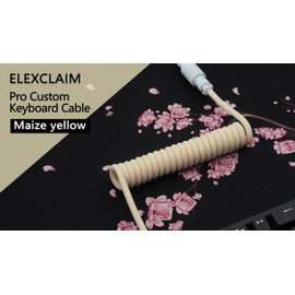 ELEXCLAIM Coiled Keyboard Cable USB-C to USB-A 1.5M, Double-Sleeved Braided with Detachable 5-Pin Aviator Connector for Gaming Keyboards (Maize Yellow)