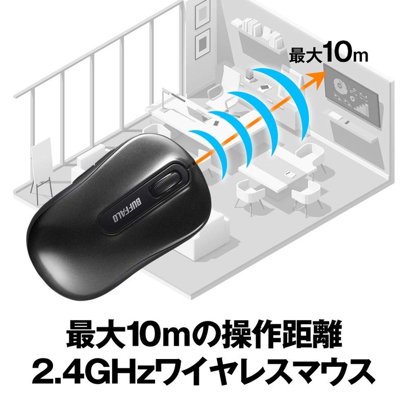 Buffalo BSMBW315BK Wireless Mouse, 5 Buttons, Equipped with Backward/Forward Buttons,