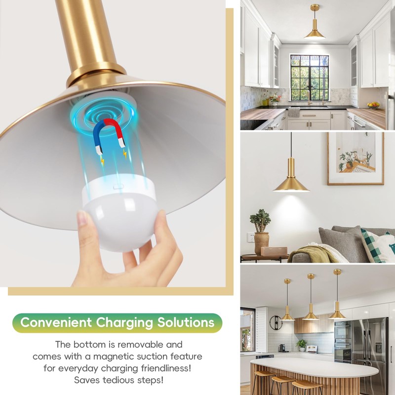 Battery Operated Pendant Lights 2 Pack,Rechargeable Pendant Light with Remote,Gold