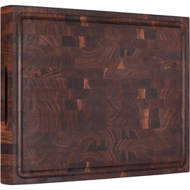 AZRHOM Large End Grain Walnut Wood Cutting Board 17x13x1.5 in Thick Butcher Block for Kitchen with Non-slip Mats Juice Groove & Handles (Gift Box)